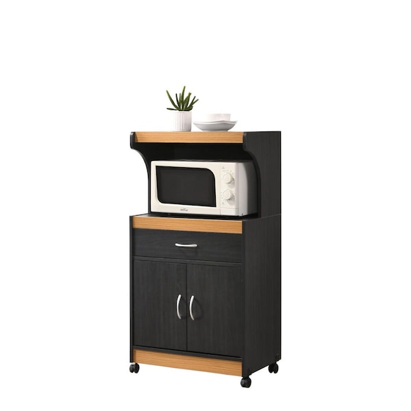 Hodedah 45.19 x 15.75 x 24 in. Microwave Kitchen Cart, Black & Beech HIK72 BLACK-BEECH - main